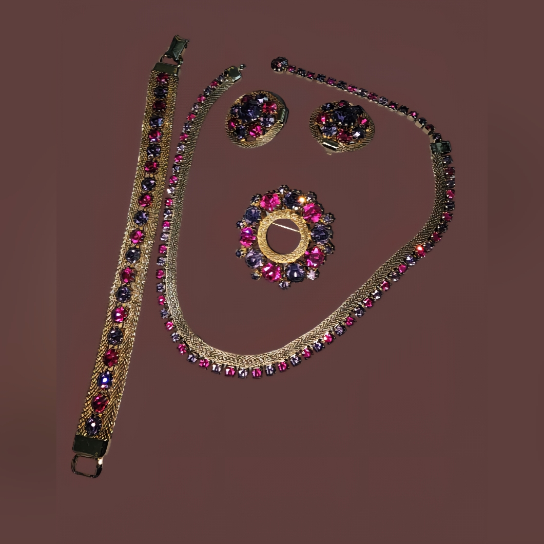 Weiss Parure 4 Piece Gold Tone And Purple Jewelry Set 190$